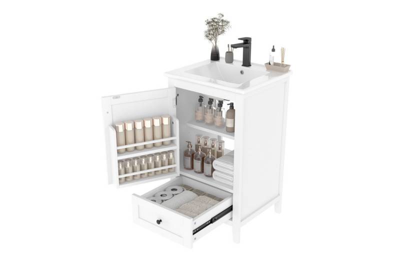 i@home Waschbeckenschrank Badezimmerschrank,grau/weiß (Packung set) mit Türablage, verstellbares Regal und Keramikwaschbecken,61x46x48.5cm von i@home