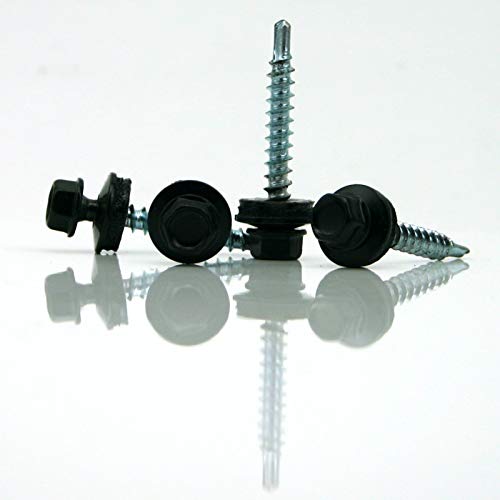 Trapezblechschrauben 4,8 x 20 mm selbstbohrend mit Dichtscheibe (250, graphitschwarz - RAL 9011) von i-mex