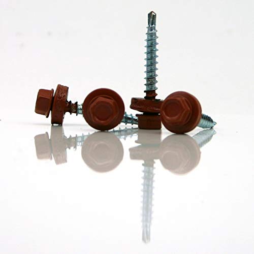 Trapezblechschrauben 4,8 x 35 mm selbstbohrend mit Dichtscheibe verschiedene Farben (50, kupferbraun - RAL 8004) von i-mex