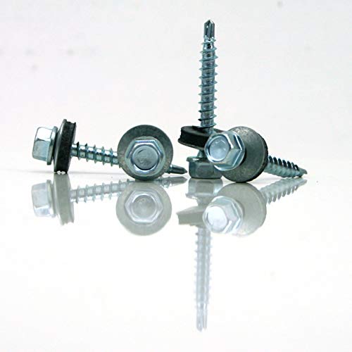 Trapezblechschrauben 4,8 x 55 mm selbstbohrend mit Dichtscheibe verschiedene Farben (100, verzinkt) von i-mex