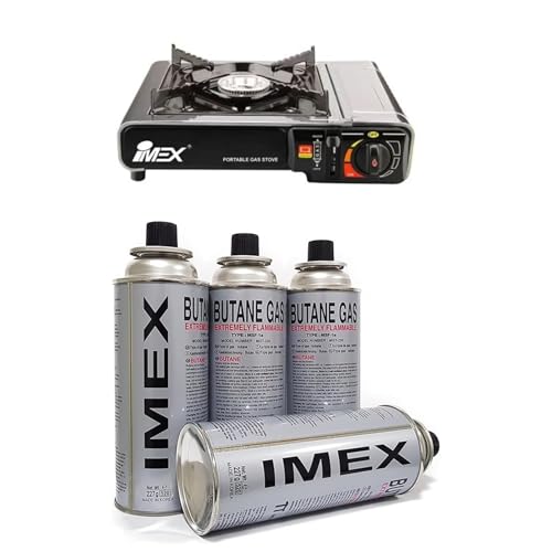 IMEX CAMPING GASKOCHER SET KOCHER IM TRAGEKOFFER MIT GASKARTUSCHEN MENGE FREI WÄHLBAR (Gaskocher mit 24 x Gaskartuschen) von IMEX