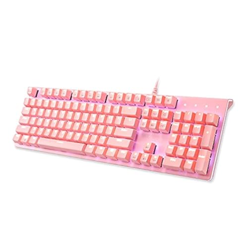 i-rocks K75M Mechanische Tastatur – 104 Tasten – mit Cherry MX Brown Switches, PBT Tastenkappen, hintergrundbeleuchtetes LED-Licht und Shortcut-Tasten – programmierbares Licht & Makro-Recorder (Rosa) von i-rocks
