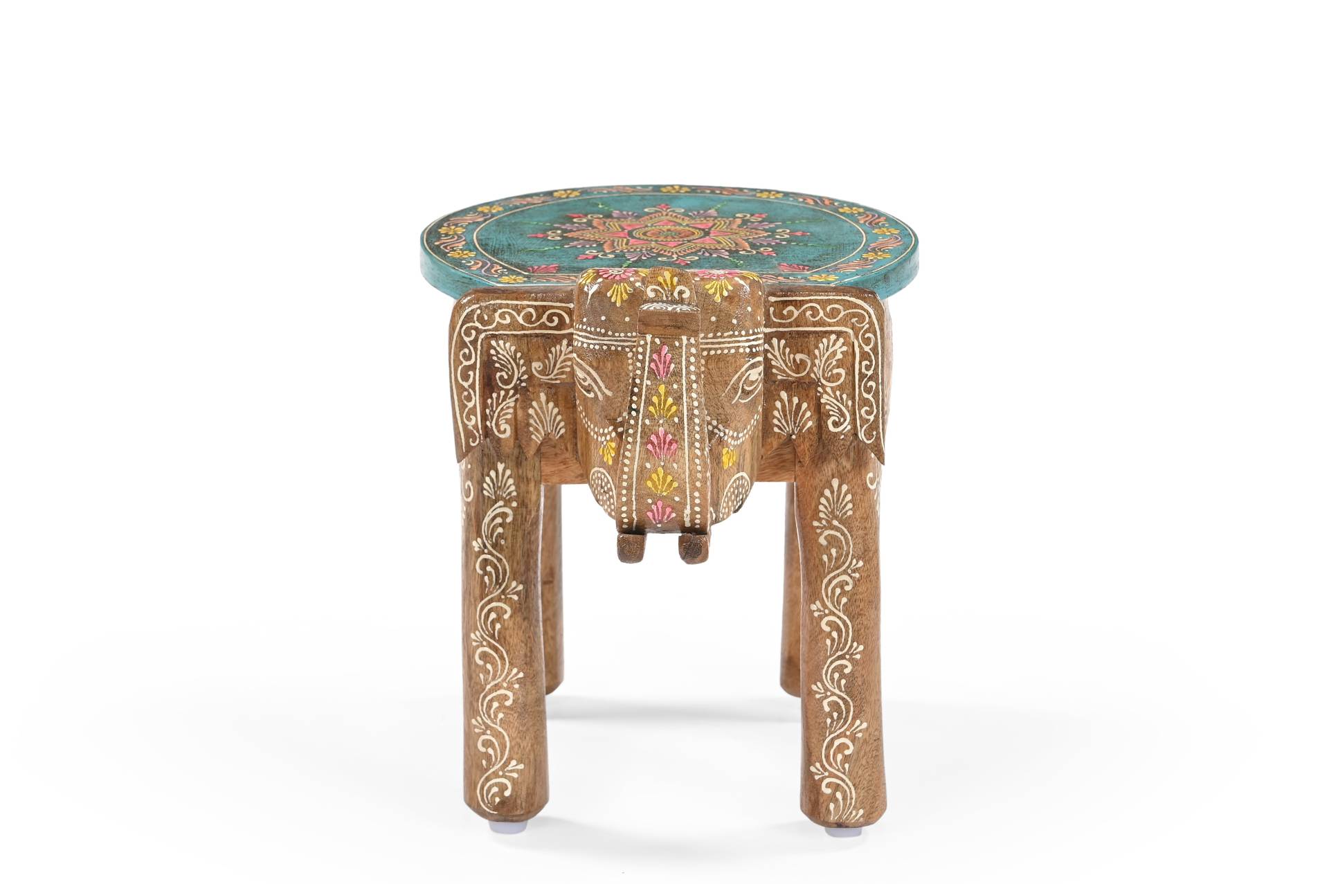 Hand-Painted Mango Wood Elephant Side Table – Decorative Stool & Plant Stand with Mandala Design von iAnanas