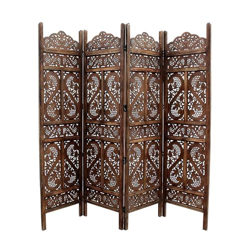 iAnanas Handgefertigter Raumteiler mit Blattdesign – 4-teiliger Faltbarer Paravent aus Massivem Mangoholz & MDF, Sichtschutz für Wohnzimmer, Schlafzimmer, Büro & Balkon, 187 x 2 x 180 cm, Braun iAnanas Handgefertigter Raumteiler mit Blattdesign – 4-teiliger Faltbarer Paravent aus Massivem Mangoholz & MDF, Sichtschutz für Wohnzimmer, Schlafzimmer, Büro & Balkon, 187 x 2 x 180 cm, Braun von iAnanas