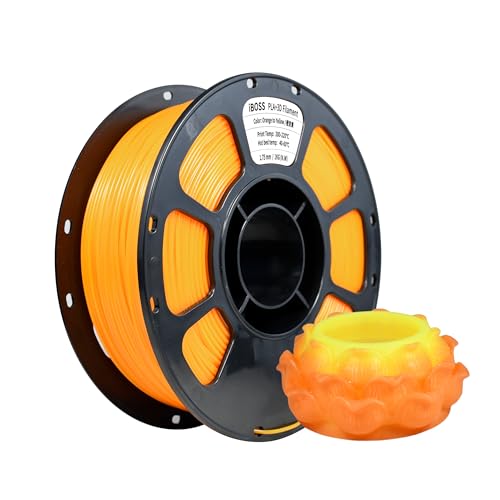 iBOSS 3D-Druckerfilament, Temperaturverfärbung PLA + Filament 1,75 mm, ordentliches 3D-Druckfilament, Maßgenauigkeit +/-0,02 mm, geeignet für die meisten FDM-Drucker, 1KG-Spule. (Orange bis Gelb) von iBOSS