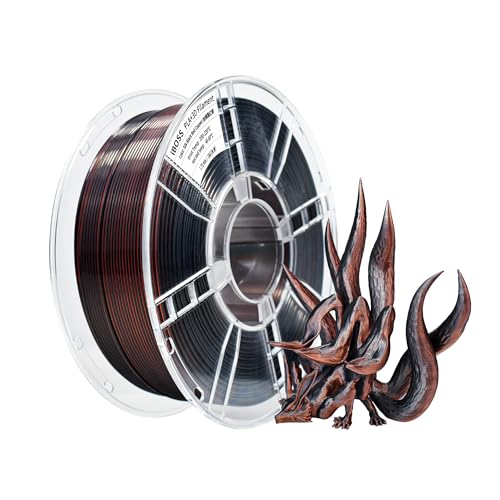 iBOSS Dreifarbiges Seide PLA PLUS Filament 1.75+/-0.02mm, Seidig Glänzendes 3D Drucker Filament PLA+, Co-Extrusion glänzendes 3D-Druck-Filament 1kg / 2.2lb (Seide Schwarz & Rot & Kupfer) von iBOSS