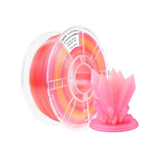 iBOSS Gradient PLA Plus 3D-Drucker-Filament 1,75 +/- 0,02 mm, 1 kg Spule (2,2lbs) Transparentes Zweifarbiges PLA Pro 3D-Filament, Passend für die meisten FDM-Drucker (Transparent Rosa Rot Orange) von iBOSS
