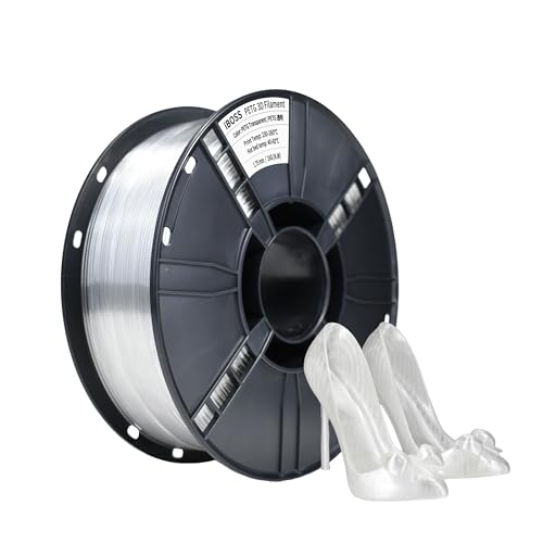 iBOSS PETG Filament 1,75 mm, zäheres PETG 3D-Druckerfilament, 1 kg Spule, +/- 0,02 mm, transparentes Filament, PETG transparent von iBOSS