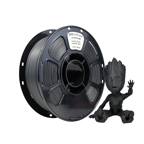 iBOSS PLA+ Matte Filament 1,75 mm, schwarzes Basis-Filament, Maßgenauigkeit +/- 0,02 mm, 1 kg (2,2 lb) 3D-Drucker schnelle PLA-Rolle, mattes reines Schwarz von iBOSS