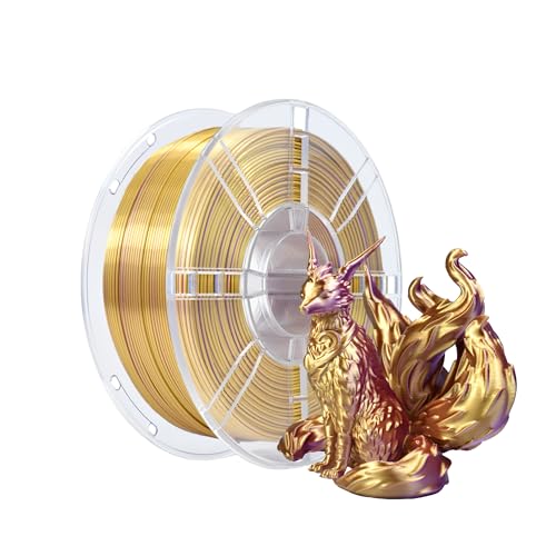 iBOSS PLA 3D-Drucker-Filament, PLA-Filament 1,75 mm zweifarbiges Seidenfilament, Co-Extrusion glänzendes 3D-Druck-Filament 1 kg (2,2 lbs), zweifarbig Gold Lila von iBOSS