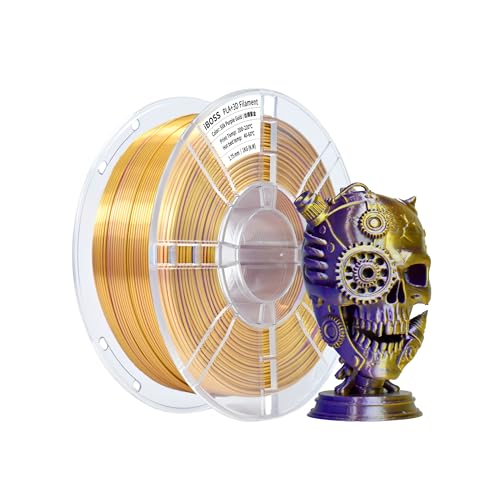 iBOSS PLA 3D-Drucker-Filament, PLA-Filament 1,75 mm zweifarbiges Seidenfilament, Co-Extrusion glänzendes 3D-Druck-Filament 1 kg (2,2 lbs), zweifarbig Gold Lila von iBOSS