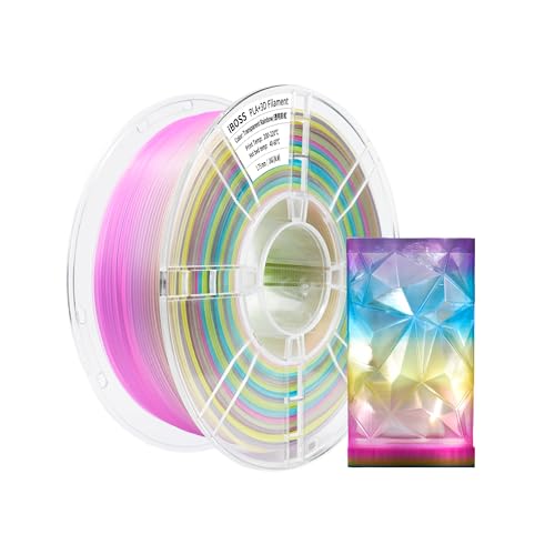 iBOSS PLA Plus (PLA+) 3D-Drucker Filament 1,75mm, Maßgenauigkeit +/- 0,02 mm 1 kg Spule (2,2 LBS), 3D Druck Filament für 3D-Drucker, Transparent Regenbogen von iBOSS
