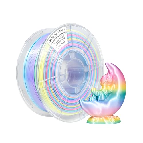 iBOSS Seide Macaron Regenbogen PLA+ 3D Drucker Filament 1,75 mm +/-0,02 mm, 1KG (2,2lb), Verschlei Bfestes undglattes PLA PRO 3D-Druck Filament, Passen die meisten FDM Drucker von iBOSS