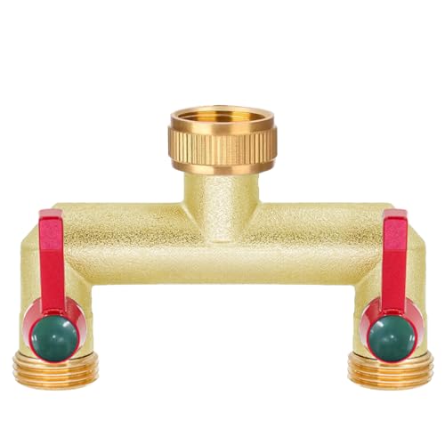 iBamso 2-Wege Verteiler, 3/4 Zoll Messing Wasserhahn Wasserverteiler Verlängerter Handgriff, Anschluss 2 Geräten Gartenschlauch Adapter, Wasserdurchfluss Regulier und Absperrbar für GartenBewässerung von iBamso