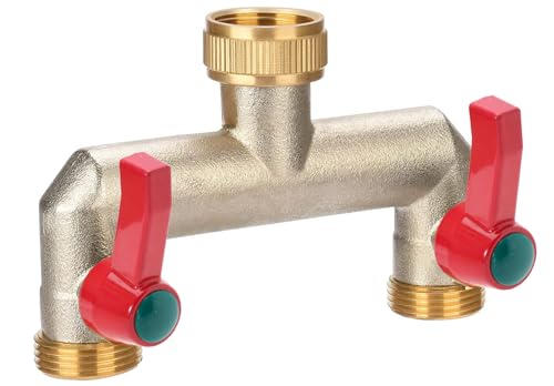 iBamso 2-Wege Verteiler, 3/4 Zoll Wasserverteiler 2-Wege aus Messing, zum Anschluss 2 Geräten Gartenschlauch Adapter Verlängerter Griff, für Garten Bewässerung GartenschläUche Wasserhahn von iBamso