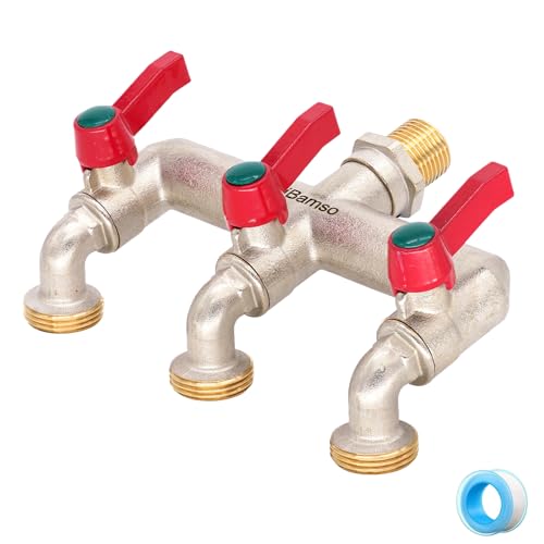iBamso 3-Wege Wasserhahn, Gartenhahn und Splitter 2 in 1, Messing Wasserhahn Verteiler mit verlängertem Griff, 1/2 Zoll Einlass und drei 3/4 Zoll Auslässe mit unabhängigem On/Off Wasserhahn Adapter iBamso 3-Wege Wasserhahn, Gartenhahn und Splitter 2 in 1, Messing Wasserhahn Verteiler mit verlängertem Griff, 1/2 Zoll Einlass und drei 3/4 Zoll Auslässe mit unabhängigem On/Off Wasserhahn Adapter von iBamso