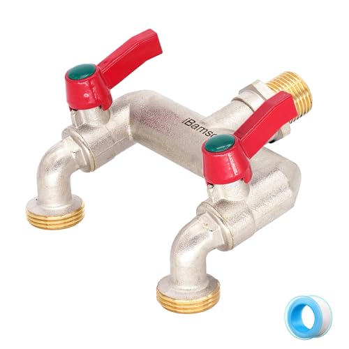 iBamso Messing 2-Wege Wasserhahn, Gartenhahn und Splitter 2 in 1, Wasserhahn Verteiler mit verlängertem Griff, 1/2 Zoll Einlass und zwei 3/4 Zoll Auslässe mit unabhängigem On/Off Wasserhahn Adapter iBamso Messing 2-Wege Wasserhahn, Gartenhahn und Splitter 2 in 1, Wasserhahn Verteiler mit verlängertem Griff, 1/2 Zoll Einlass und zwei 3/4 Zoll Auslässe mit unabhängigem On/Off Wasserhahn Adapter von iBamso