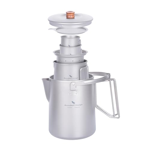 iBasingo 1.5L Titan Kessel Camping Kaffee Tee Kanne Barista Wasserkocher Kaffeemaschine Outdoor Reisen Picknick Garten Lagerfeuer Herdplatte Schnellbrühkessel 500ml Tasse Kleine Becher Set Ti3129D von iBasingo