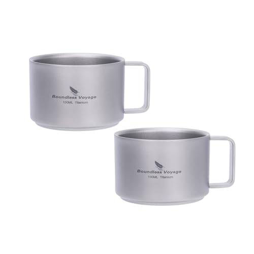 iBasingo 100ml Titan Doppelwandige Kaffee Tasse Mini Becher Espresso Tasse Outdoor Camping Reisen Tragbar Langlebig Metall Trinkgeschirr Ti3085D (2) von iBasingo