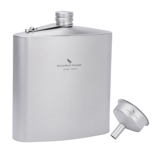 iBasingo 1400ml (49oz) Titan Flasche Leichtester Camping Wasserkocher Lagerkapazität Trinkflaschen für Bushcraft Wandern Angeln mit Trichter, Dichtdichter Sicherer Schloss Deckel Ti3265D von iBasingo