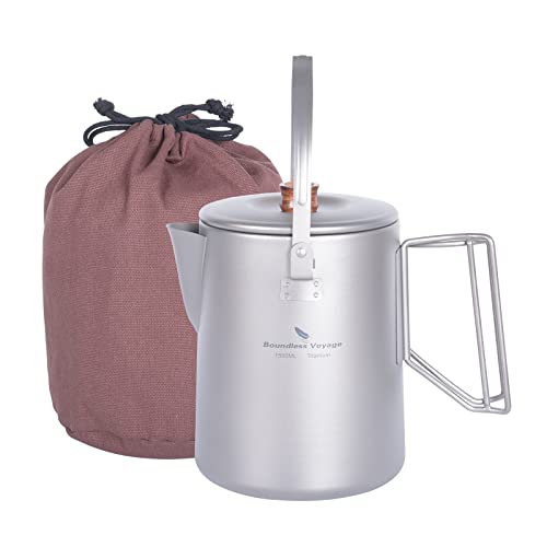 iBasingo 1500ml Titan Kessel Camping Kaffee Tee Topf Leichtgewicht Barista Kettle Kaffee Maschine Outdoor Reisen Picknick Wandern Garten Lagerfeuer Herdplatte Schnelles Brühen Wasserkocher Ti3128D von iBasingo