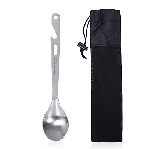 iBasingo 2 in 1 Titan Löffel Camping Besteck Tragbares Geschirr mit Flaschenöffner Outdoor Utility Multifunktionaler Suppen Reis Spoon für Schule Büro Indoor Reisen Ti1065T von iBasingo