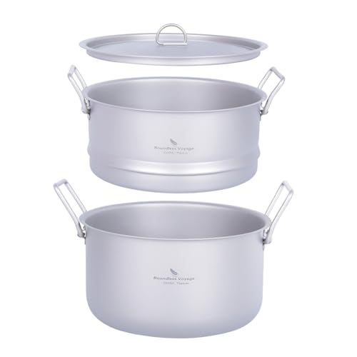 iBasingo 2.2L Camping Titan Topf mit 2L Dampfkorb Outdoor Klein Dampftopf Leichter Tragbarer Kochgeschirr Wandern Reisen Langlebig Metall Kochen Set Ti2111C von iBasingo