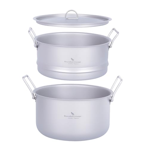 iBasingo 2.2L Titan Dampfgarer Dampftopf Kompakte Dampfpfanne Klein Camping Topf Outdoor Kochgeschirr Leichter Tragbarer Haushalt Küche Metall Kochen Set Lebensmittel Dampfer für 1-2 Person Ti2111C von iBasingo