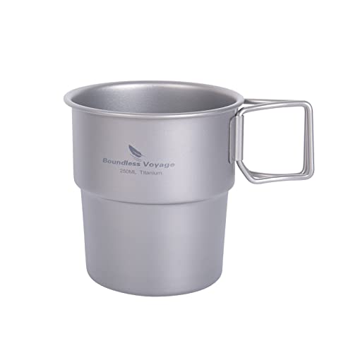 iBasingo 250ml Camping Becher Outdoor Titan Teetasse Kaffee Wasserbecher mit Klappgriff Leicht Tragbarer Europäischer Stapelbarer Begleitende Reisen Becher Home Büro Einlagiger Trinkutensilien Ti3050D von iBasingo
