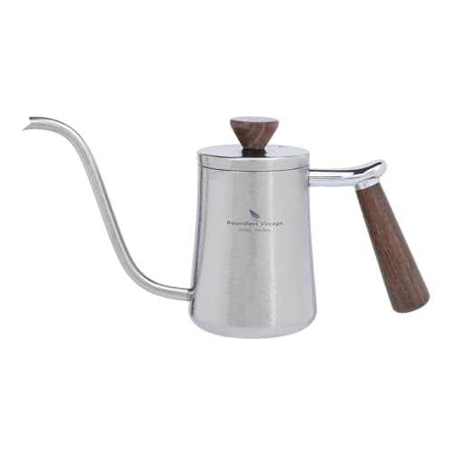 iBasingo 300ml Titan Übergieß Kaffeekessel Ultraleichte Schwanenhals Kaffeemaschine Tropf Filter Wasserkocher Teekanne Kaffeekanne mit Buchenholzgriff für Zuhause Büro Outdoor Camping Wandern Ti3091D von iBasingo