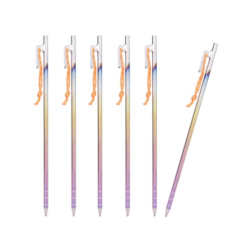 iBasingo 30cm Titan Legierung Heringe Camping Zelt Nägel Heavy Duty Zelthering aus Titan Bunte Gemahlene Nägel Langlebige Camp Pins Garten Stakes Tent Markise Tarp Pegs 6 Stück/Los Ti4013PL von iBasingo