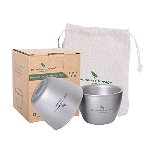 iBasingo 40ml Kleine Doppelwandige Titan Teetasse Leichte Espressotasse Mini Wine Sake Tasse Wiederverwendbares Outdoor Camping Reise Langlebiges Trinkgeschirr Tragbares Geschirr 2 Stück/set Ti3089D von iBasingo