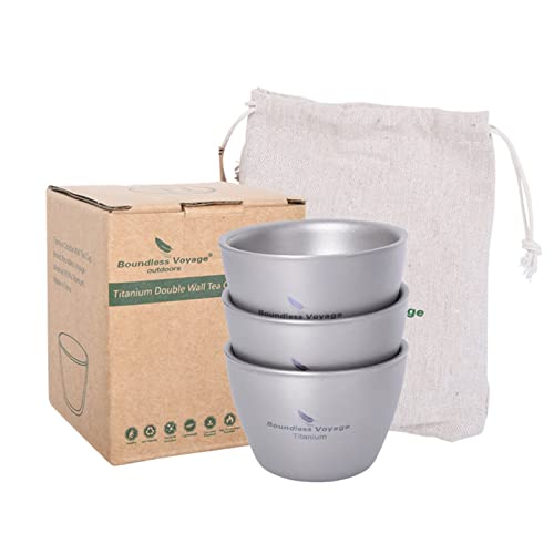 iBasingo 40ml Kleine Doppelwandige Titan Teetasse Leichte Espressotasse Mini Wine Sake Tasse Wiederverwendbares Outdoor Camping Reise Langlebiges Trinkgeschirr Tragbares Geschirr 3 Stück/set Ti3089D von iBasingo
