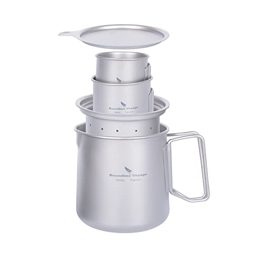 iBasingo 500ml Titan Tasse mit Filter 120ml & 180ml Klein Tee Kaffee Becher Set Camping Kaffee Tee Kanne Kaffeemaschine Outdoor Reisen Picknick Wandern Garten Trinkgeschirr für 2 Mann Ti3127D von iBasingo