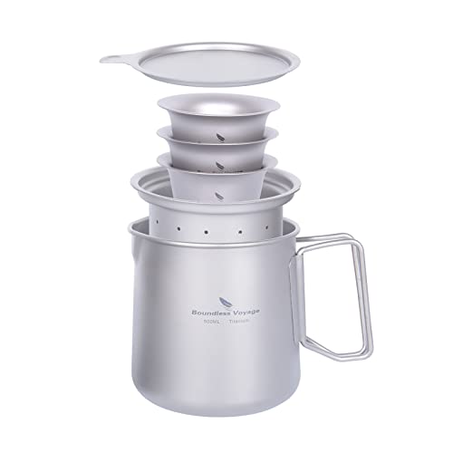 iBasingo 500ml Titan Tee Topf 3 40ml Tasse Set mit Filter & Deckel Einschichtiger Kaffee Becher Garten Picknick Teekanne Set Outdoor Camping Tragbare Leichtes Wandern Trinkgeschirr Ti3126D von iBasingo