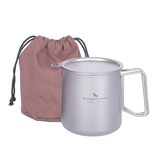 iBasingo 500ml Titan Tee Topf Tasse Teekessel mit Filter & Deckel Einschichtige Kaffee Becher Outdoor Camping Teekanne Set Tragbare Leichtes Wandern Trinkgeschirr Ti3125D von iBasingo