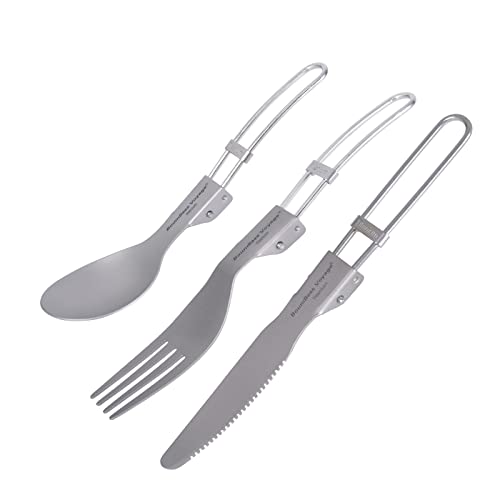 iBasingo Camping Besteck Set Titan Faltmesser Gabel Löffel Outdoor Reise Tragbar Geschirr Kleine Leichte Flatware Geschäftsreise Picknick Wandern Angeln Geschirr mit Tasche Ti1122T von iBasingo
