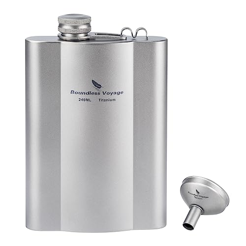 iBasingo Flachmänner aus Titan 240ml Ultraleichter kleiner Flachmann für Spirituosen Tragbare Reise Whiskey Wodka Weinflasche für Draußen Taschentrinkgefäß mit Trichter Ti3073D von iBasingo