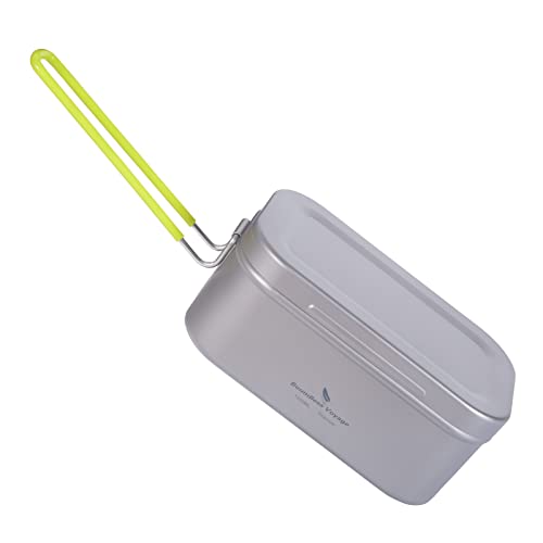 iBasingo Outdoor Lunch Boxen Titan Mess Tin Messdose Camping Schüssel Quadratische Pfanne Single Layer Bento Tragbares Leichtes Geschirr mit Erbrühungsschutzgriff Mini Dämpfgestell 1000ml Ti2082C von iBasingo