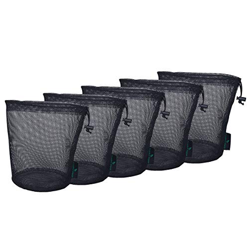 iBasingo Schwarze Netztasche Nylonsack Robuste Kordelzug-Netzbeutel Kleiner Reisestapelsack Mesh Storage Ditty Bag für Kosmetik Duschgel Flaschentopf Tennis Golfball Outdoor Tools 5 Stück/Los BVP02 von iBasingo
