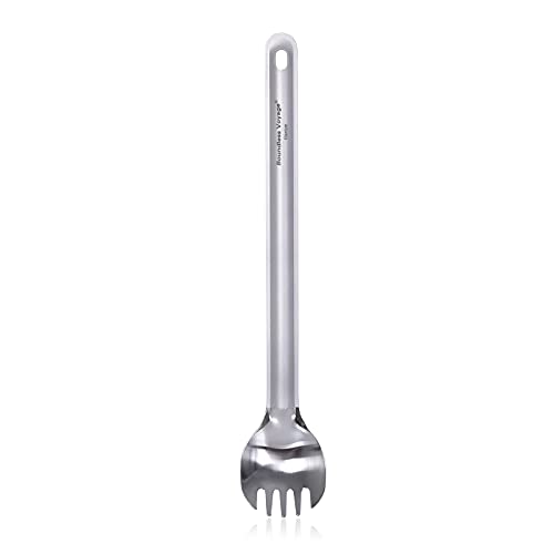 iBasingo Titan Lang Griff Löffel Gabel Spork Camping Suppe Reis Snack Besteck mit Polierter Schüssel Ultraleichtes Picknick Uensilien im Freien Wiederverwendbare Reise Kochgeschirr mit Haken Ti1032T von iBasingo