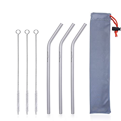 iBasingo Titan Stroh Getränke Stroh krumm Lang mit Reinigungs Bürste für Getränke Joghurt Bier Im Freien Reisen Ultraleicht Wasser Besteck für Camping Picknick Täglicher Gebrauch 3 Stück/Set Ti1017T von iBasingo