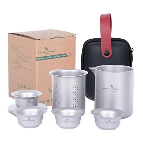 iBasingo Titan Tee Set Doppelschicht Tee Maker Leichte Teekanne mit Filter Outdoor Camping Reise Portable Teetasse Becher Home Küche Tee Dinge Metall Drinkware mit Infuser für Losen Tee Ti3122D von iBasingo