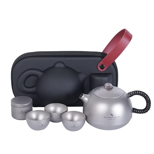 iBasingo Titan Teekannen Set mit Filter & Verbrühungsschutz Griff & Deckel Outdoor CampingBüro Teeservice Ultraleichter 380ml Teekessel Tassen Set für den Haushalt mit Mini Teedose Ti3110D von iBasingo