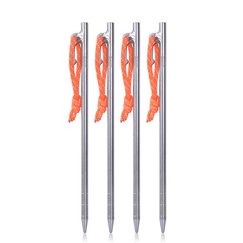 iBasingo Titanlegierung Zelt Pegs Titan Heringe Camping Zelt Stakes Outdoor Markisen Pins Leichte Heavy Duty Zelt Nagel Wandern Backpacking Reisezubehör 4 Stück/Lot 24cm Ti4012PM von iBasingo