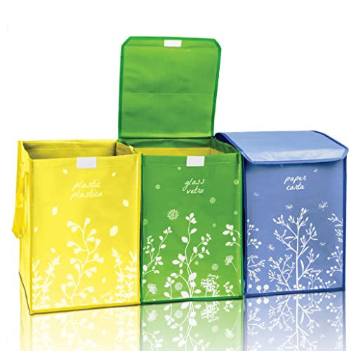 iBoscoly Set mit 3 Behältern für Mülltonne mit Deckel – Mülltonne zum Sammeln von Abfällen und Recycling – einfach zu entleeren (Color Edition) von iBoscoly