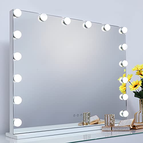 iCREAT Hollywood Spiegel Schminkspiegel mit Beleuchtung für Schminktisch Makeup Spiegel mit Licht 16 Dimmbare LED Lampen 3 Farbtemperatur USB Tischspiegel Kosmetikspiegel Vanity Mirror 70X55 cm Weiß von iCREAT