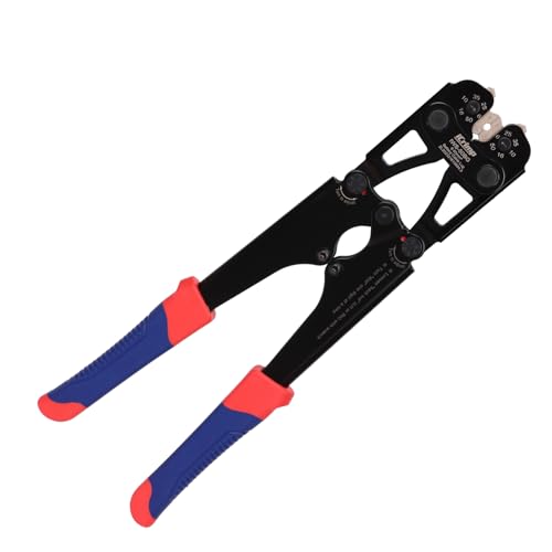 iCrimp Batteriekabelschuh-Crimpzange, Kabelschuh-Crimpzange für robuste Kupferkabelschuhe und Flachstecker, Erdkabelschuh-Krimpzange mit einhändig auswechselbaren Backen für 6-50 mm². von iCRIMP