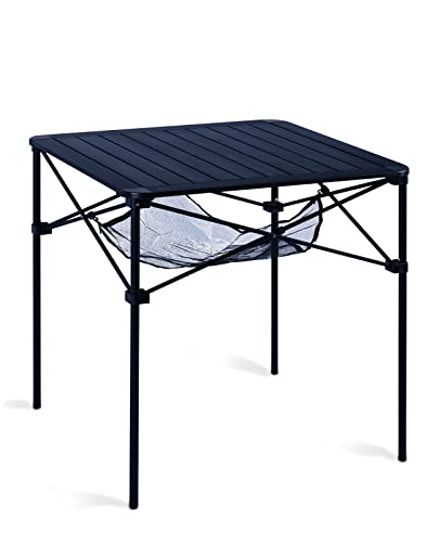 iClimb Zusammenklappbarer quadratischer Tisch aus Aluminium, leicht, stabil, mit Tragetasche, für Camping, Picknick, Garten, Grillen, Camping, Küche, Schwarz, Größe L von iClimb