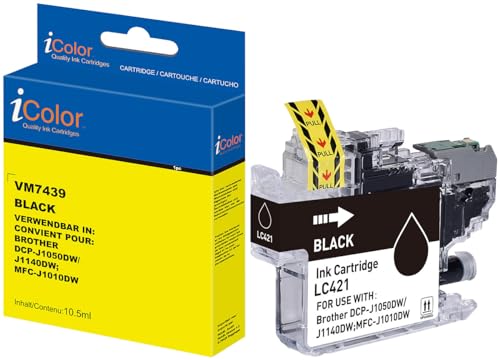 iColor Brother Dcp J1050dw: Tinte schwarz, ersetzt Brother LC421BK (Dcp J1140dw, Patrone für Tintenstrahldrucker, Drucker) von iColor